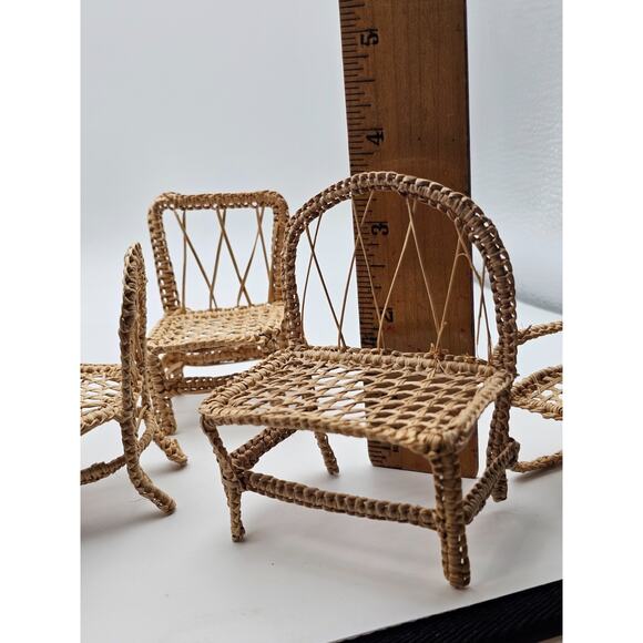 Dollhouse patio kitchen furniture bamboo look chairs bench rocker table mini - Picture 3 of 8